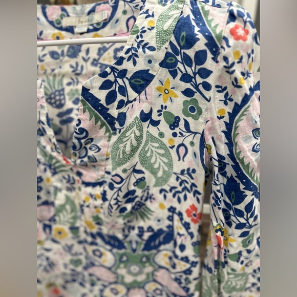 Boden 100% Linen Dress Womens 4R Blue/White/Green Floral A-Line Cottagecore - Picture 3 of 6